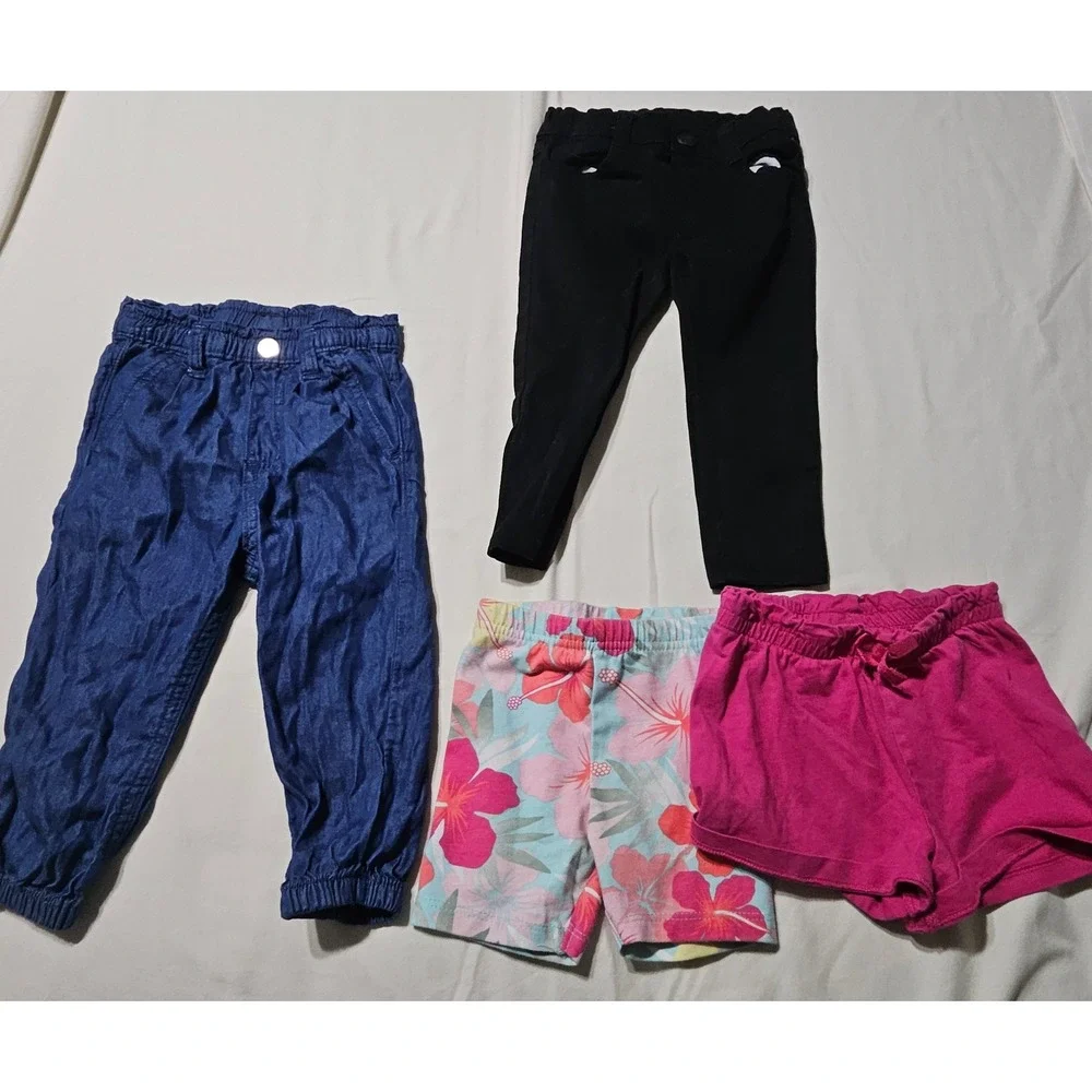 Garanimals Pants Shorts Lot Baby Girl 12M 18M Blue Black Pink Floral 4pc Set